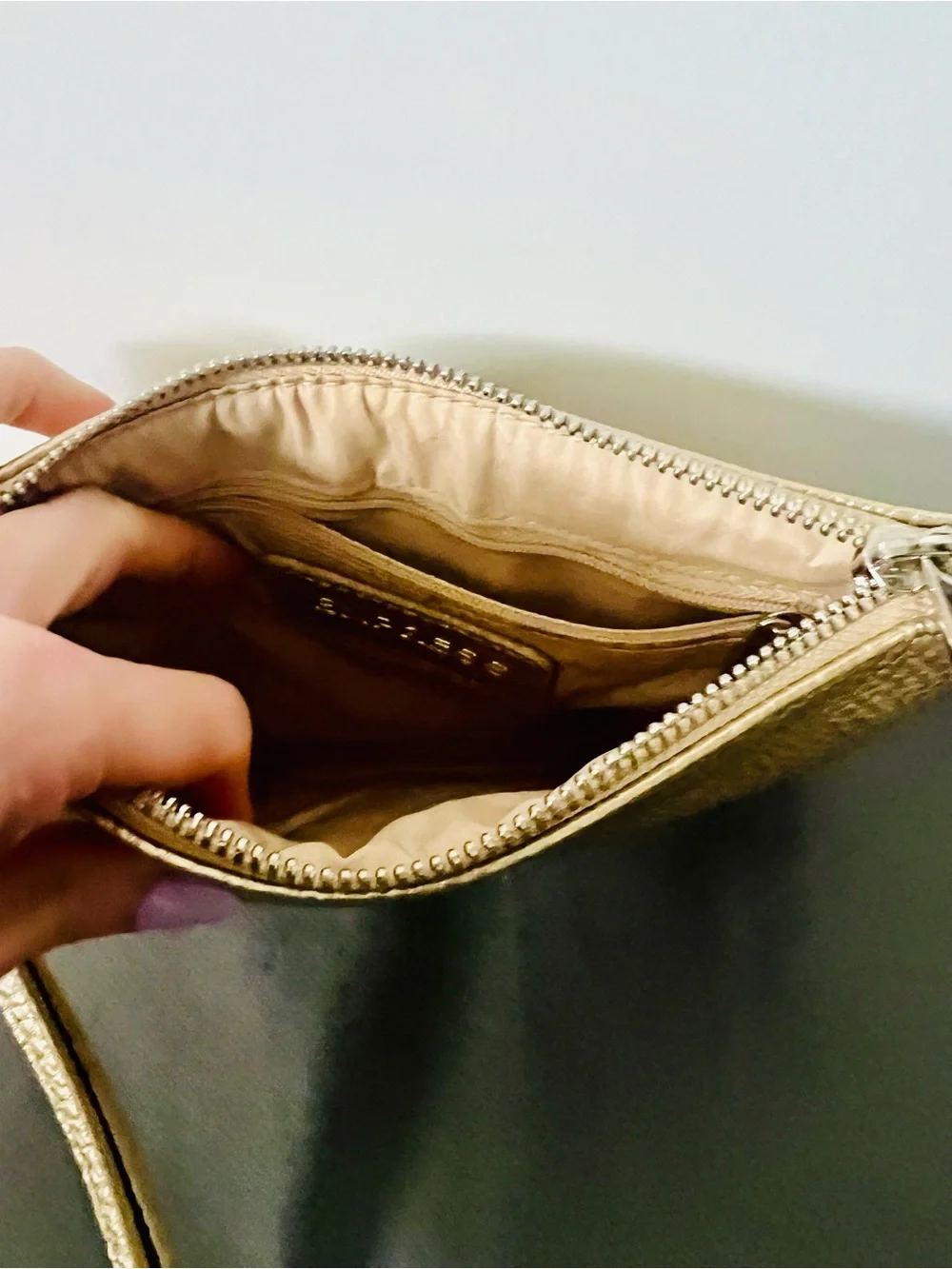Express Gold Pebbled Leather Wristlet Clutch